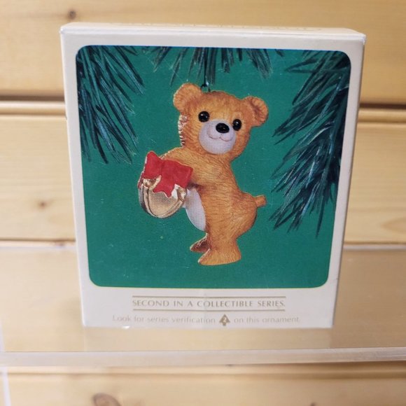 Keepsake Ornament 3 Hallmark Vintage Perky Penguin Cinnamon Bear Frosted Images - Picture 3 of 7